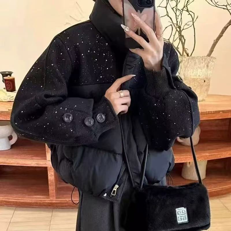 玲家精选889款号洋气拼接短款羽绒服