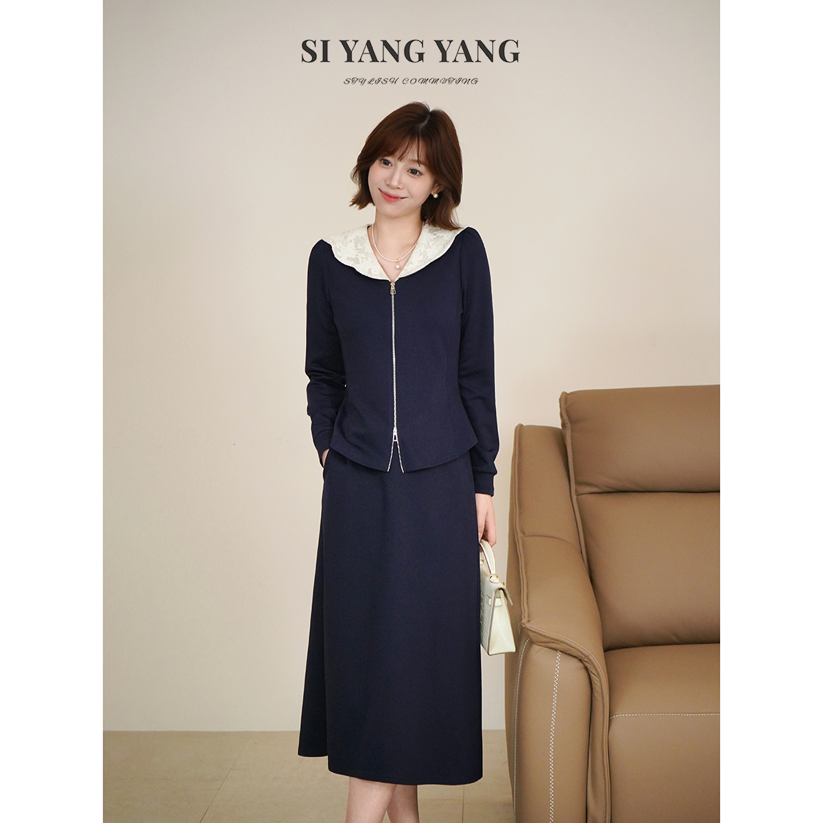 斯洋洋SIYANG超柔卫衣针织柔软舒适精致通勤套装TZ508A102SYY