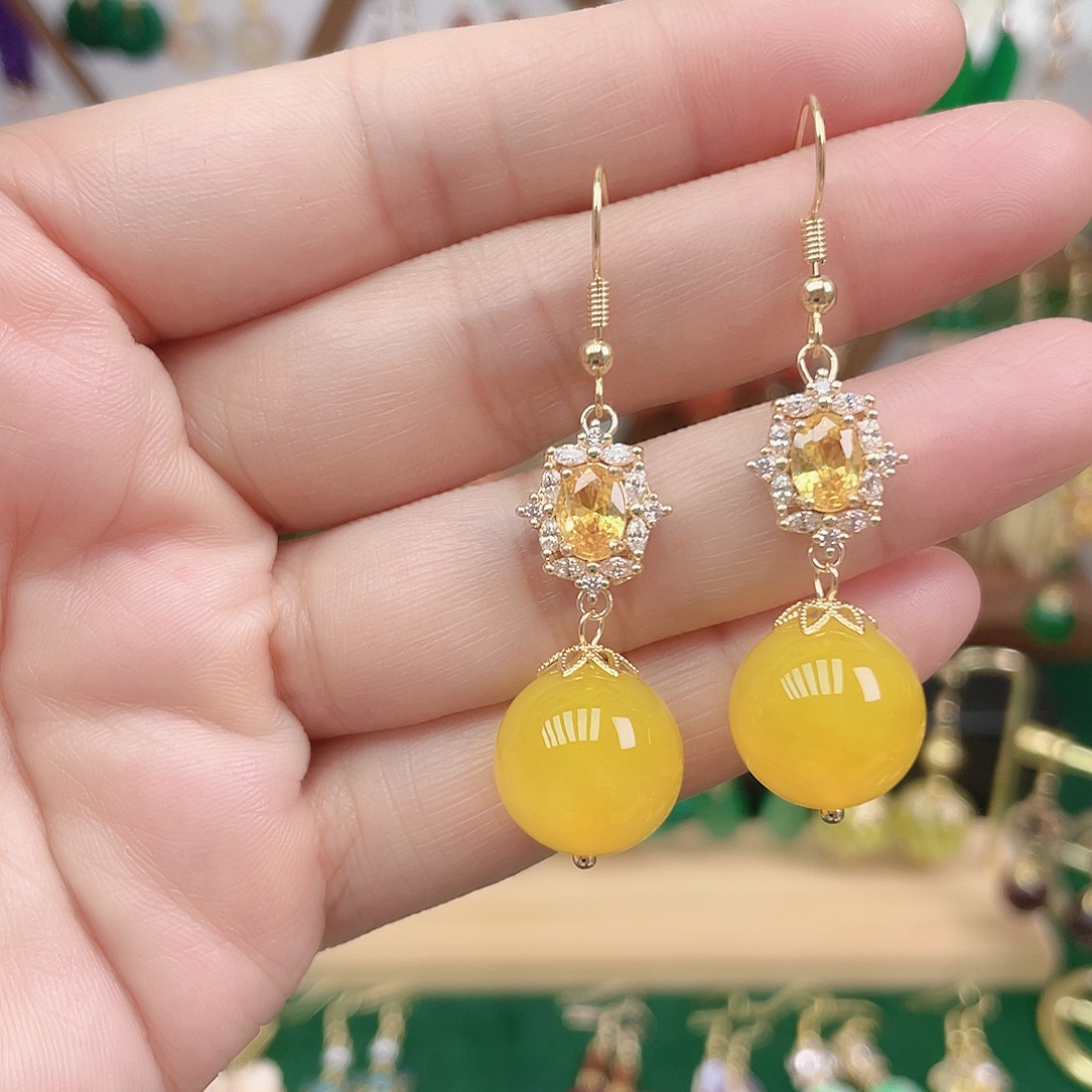 玛瑙/玉髓合金耳饰