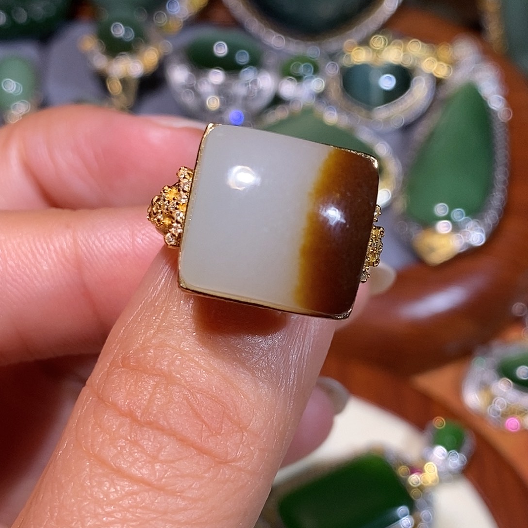 和田玉（碧玉）银S925镶嵌戒指