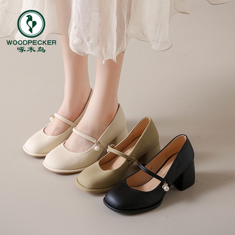啄木鸟玛丽珍女鞋2025新款春秋时尚百搭法式单鞋温柔配裙子高跟鞋