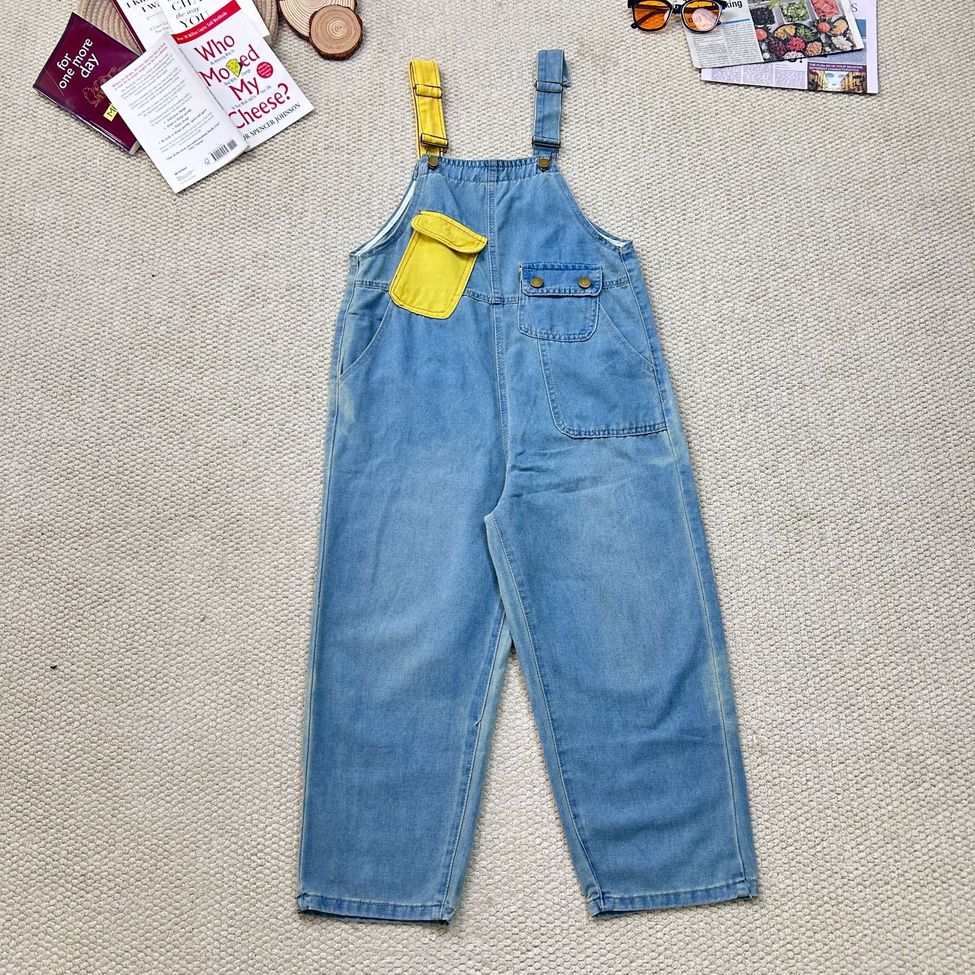 2025夏季新款宽松纯色时尚休闲牛仔背带裤长裤3339