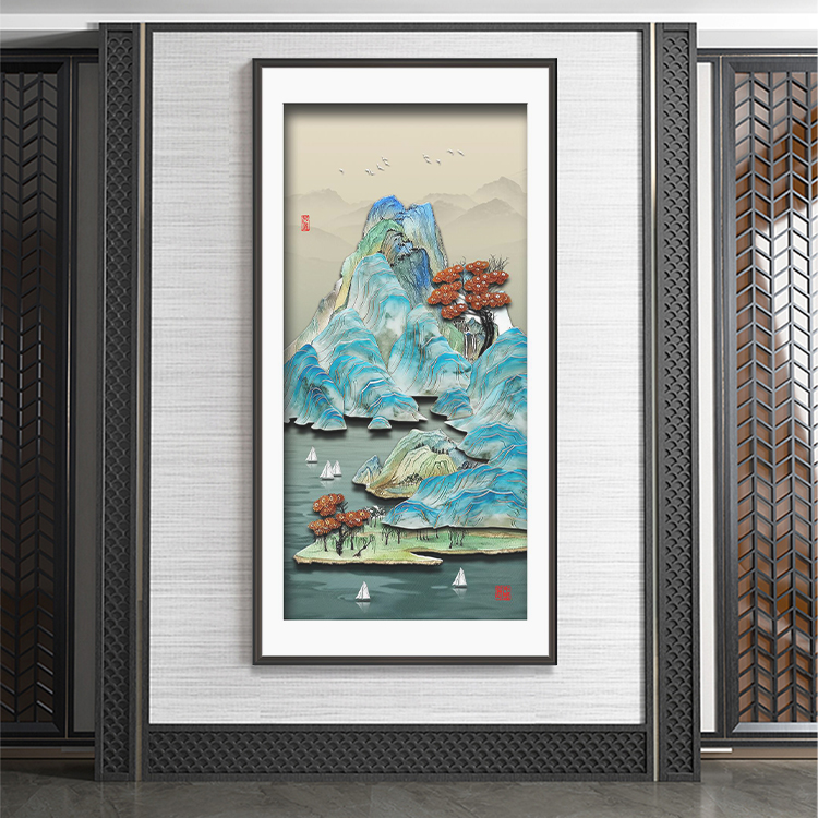 九头鸟手工玉雕画《千里江山》