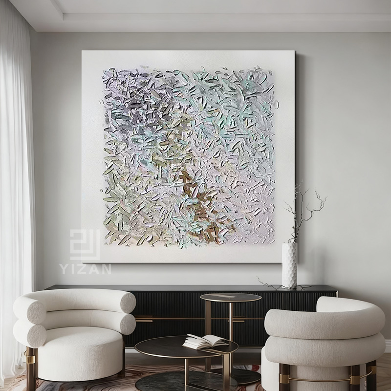 手绘油画【初芷】现代高质感立体肌理画客厅餐厅小众方形艺术抽象画