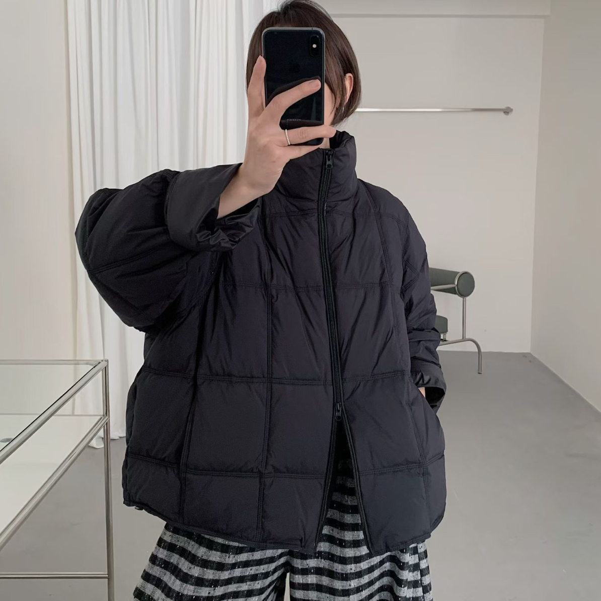 小思 立领中长款男友风50绒羽绒服外套双头拉链