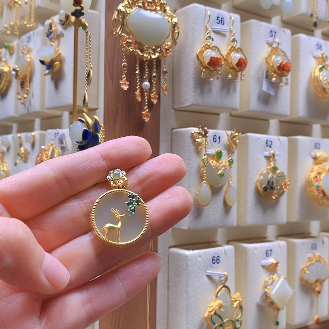 和田玉颈饰银S925镶嵌