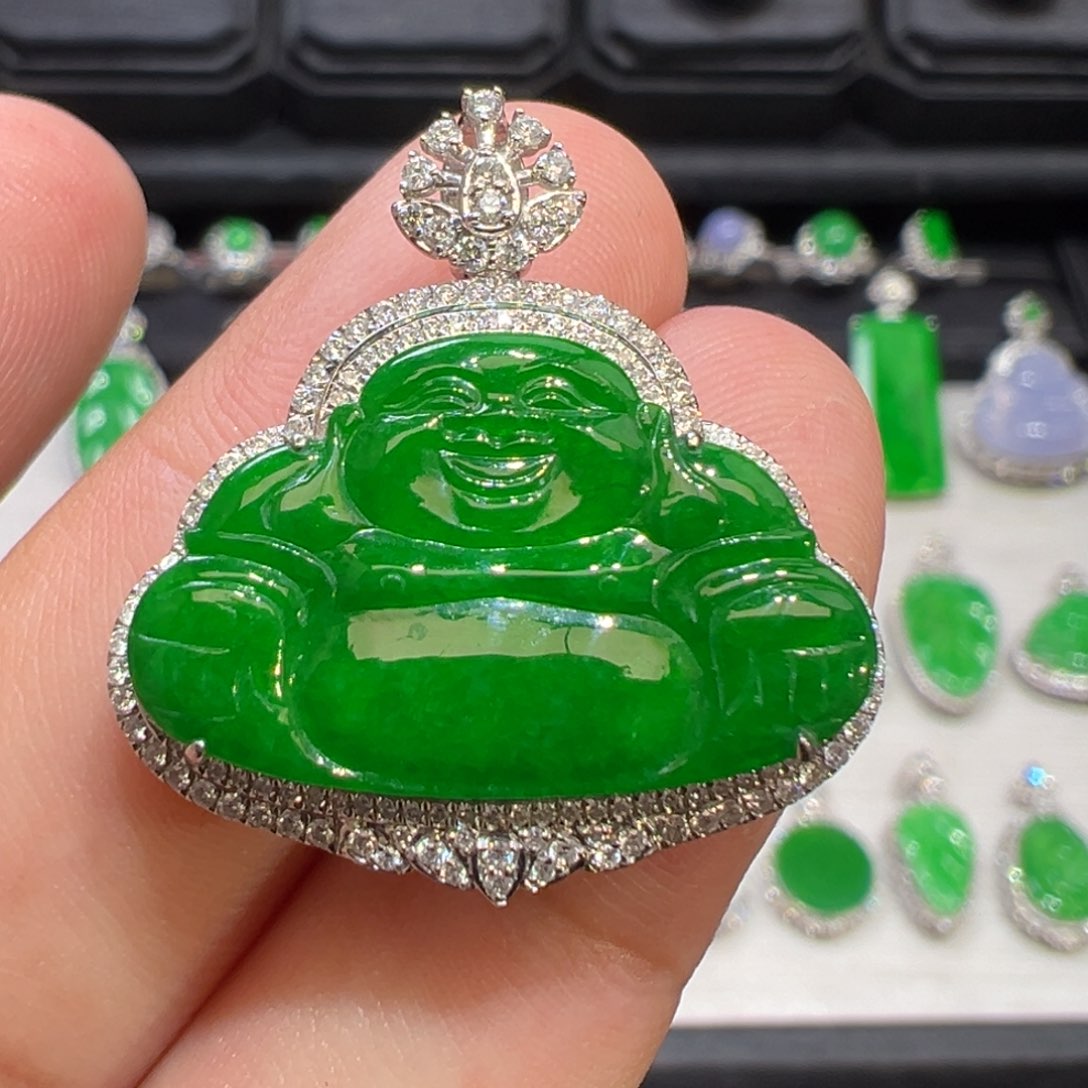 翡翠吊坠(不含链)18K金镶嵌