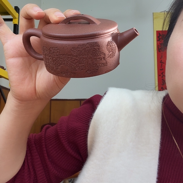 茶壶紫砂微瑕汉瓦刻绘150cc