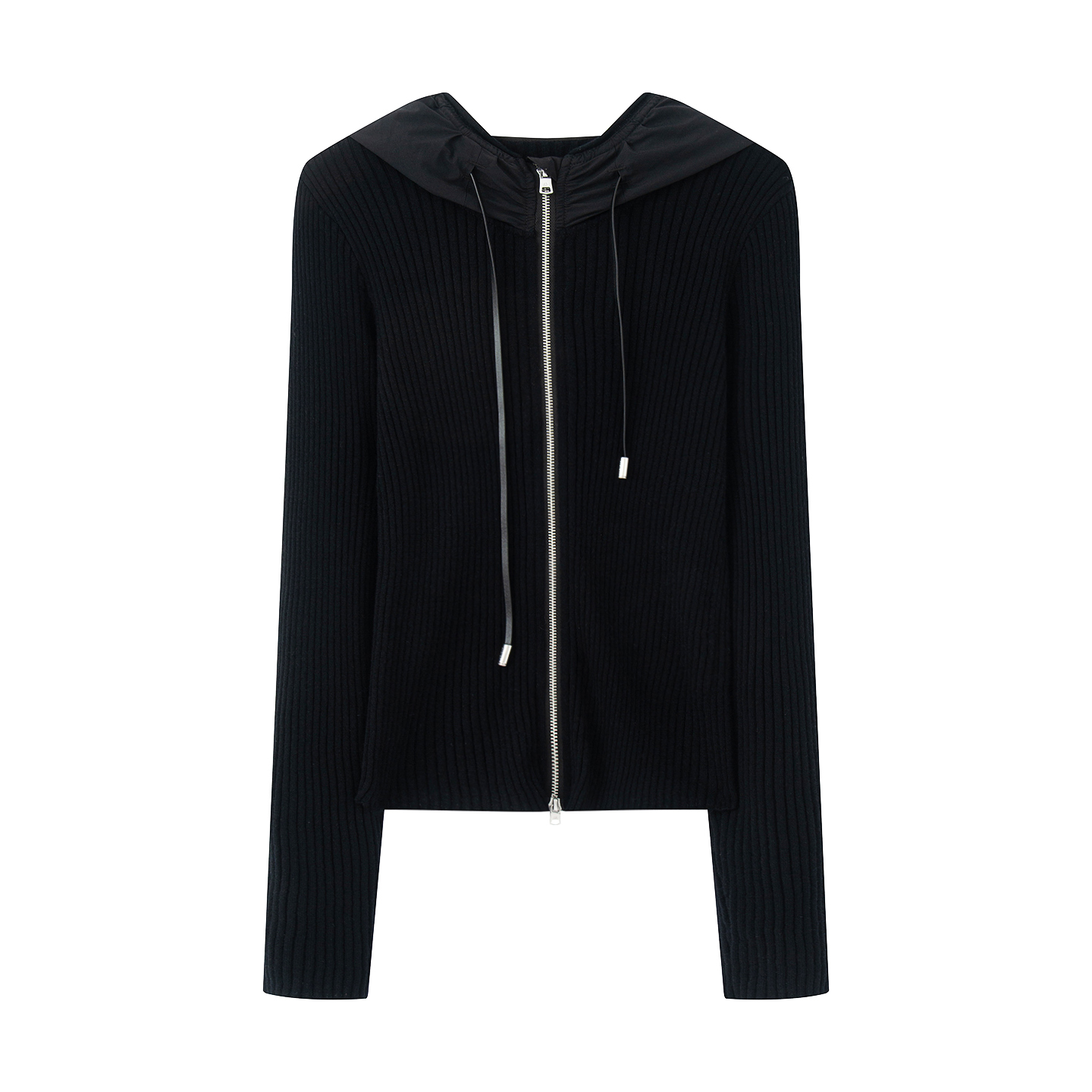 艾家同款秋季新轻熟百搭外套显瘦双拉链连帽针织衫上衣女长袖3046