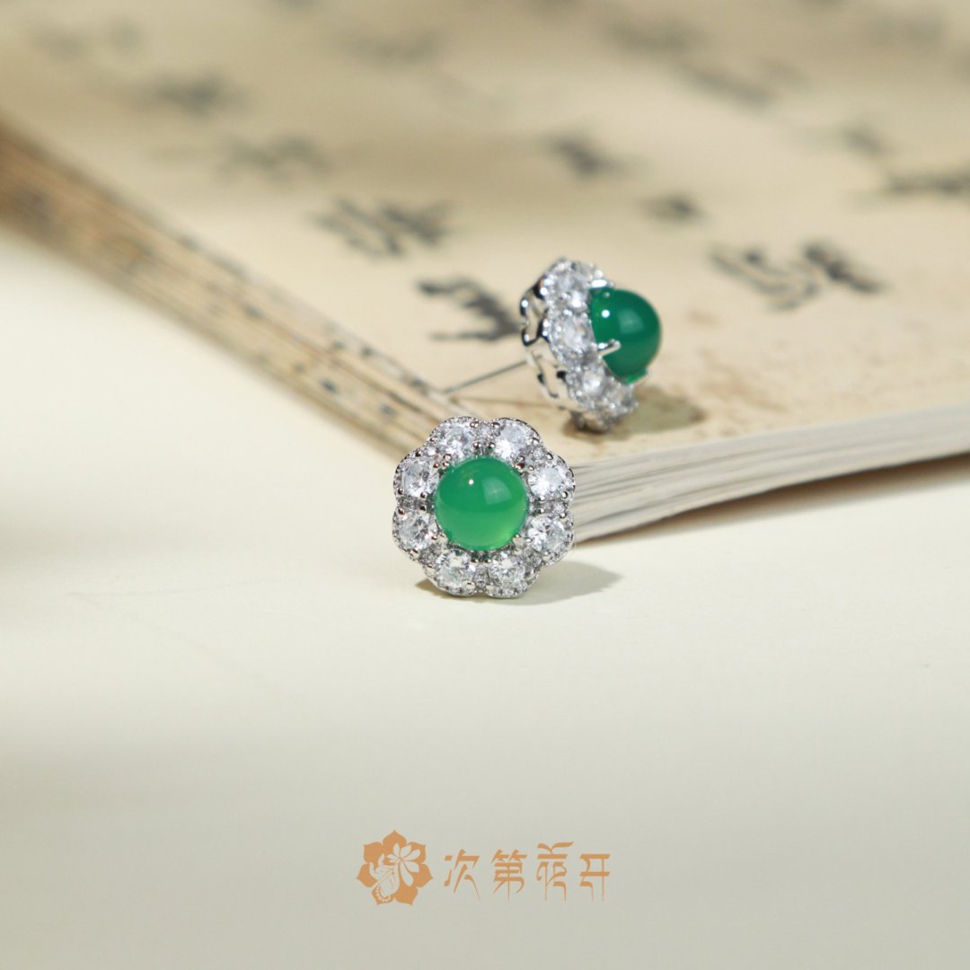 铜合金琉璃婚庆饰品 铜合金 琉璃  丹青 耳钉