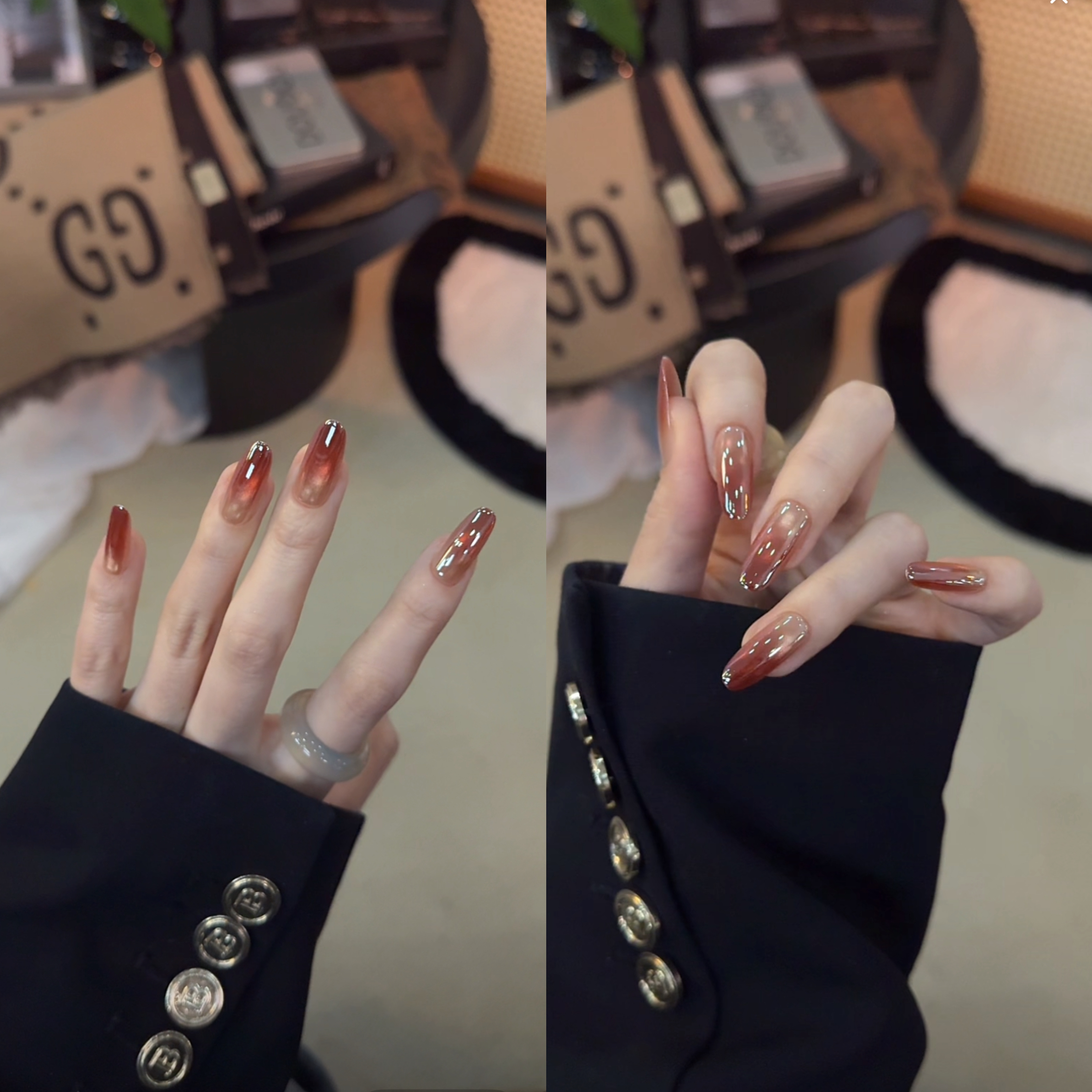 【石榴酱】指尖渐变深草莓色追光猫眼简约精致手工穿戴甲甲片10片