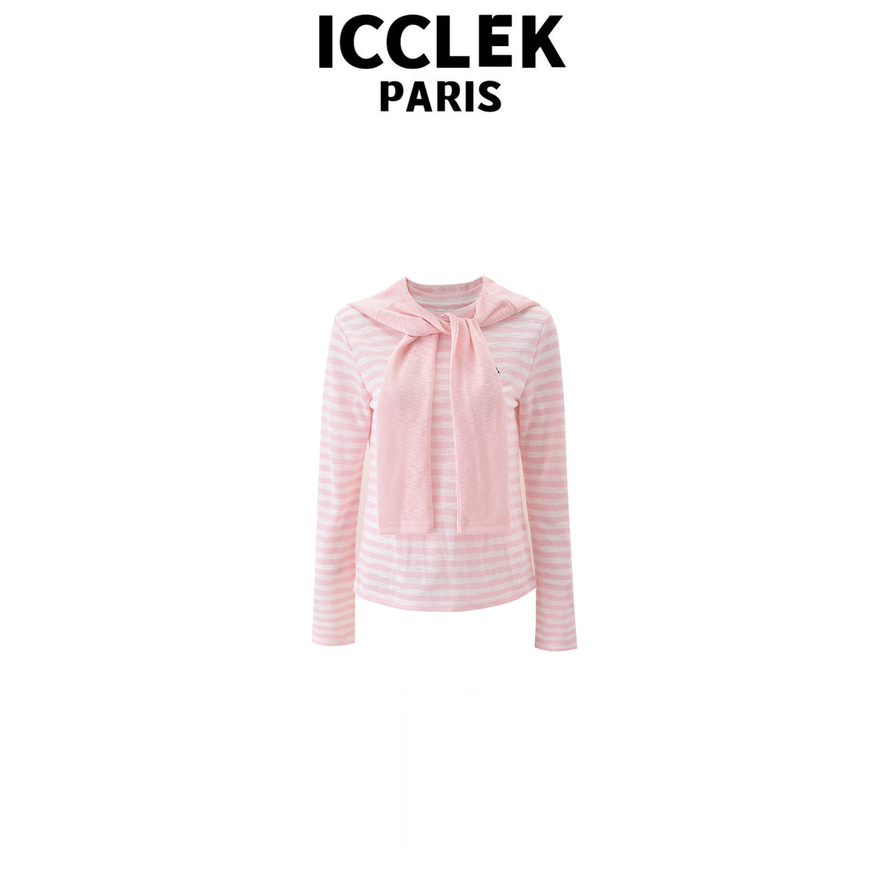 XY 粉色条纹海军领长袖针织打底气质轻奢名媛显瘦秋冬 - 9047