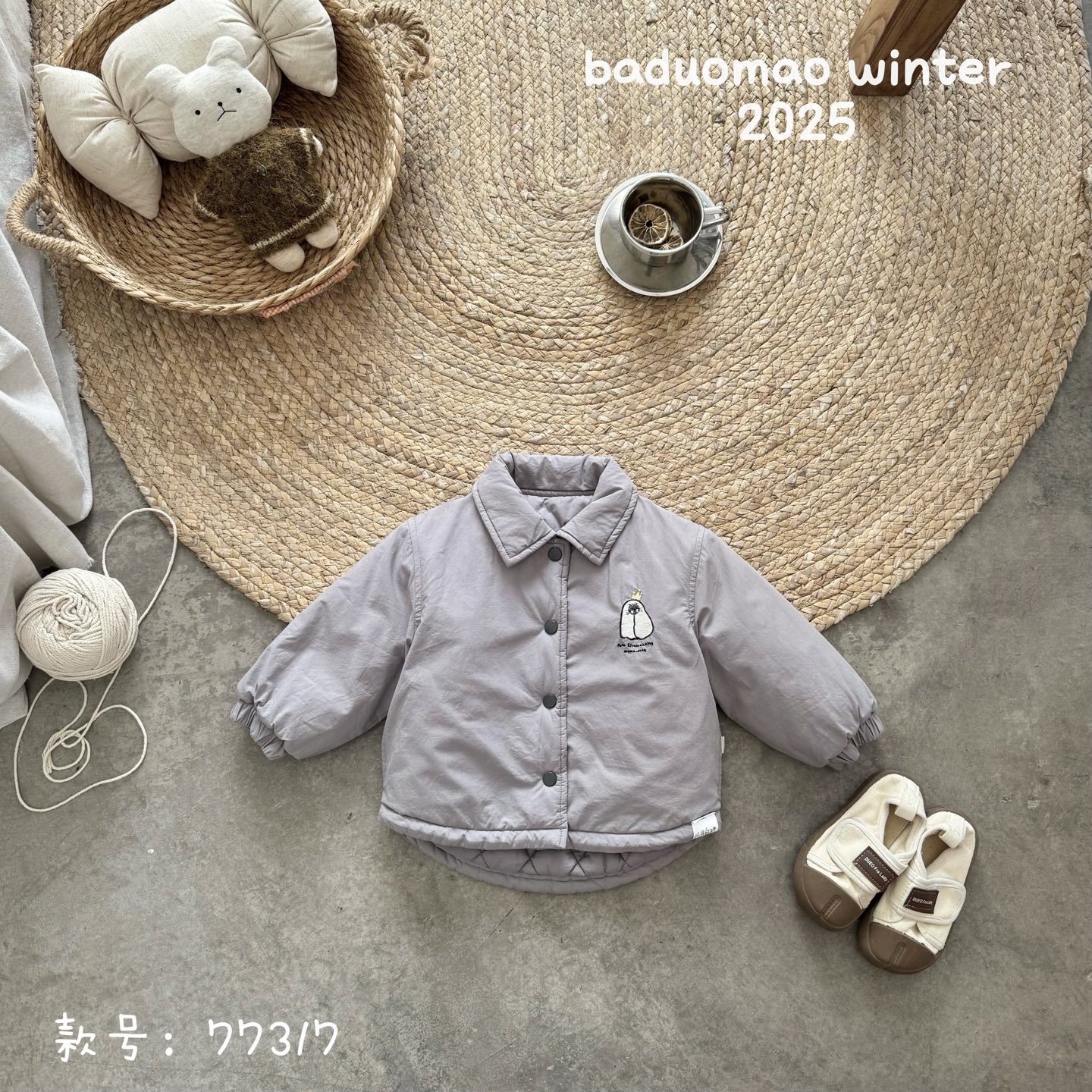 25-奶乐 巴朵猫77317夹棉灰色外套