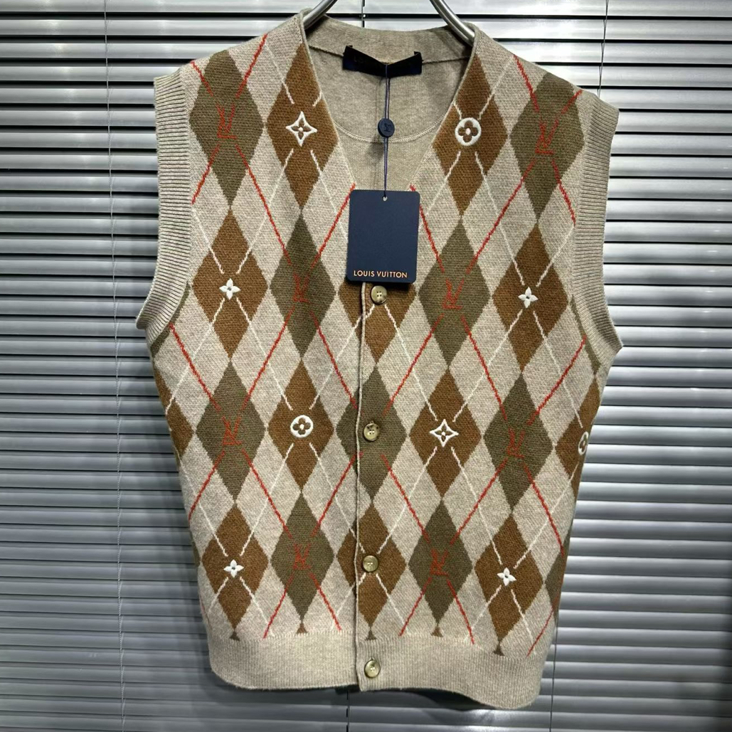 未使用 LouisVuitton/路易威登 25fw Nigo菱形格纹针织马甲/L码