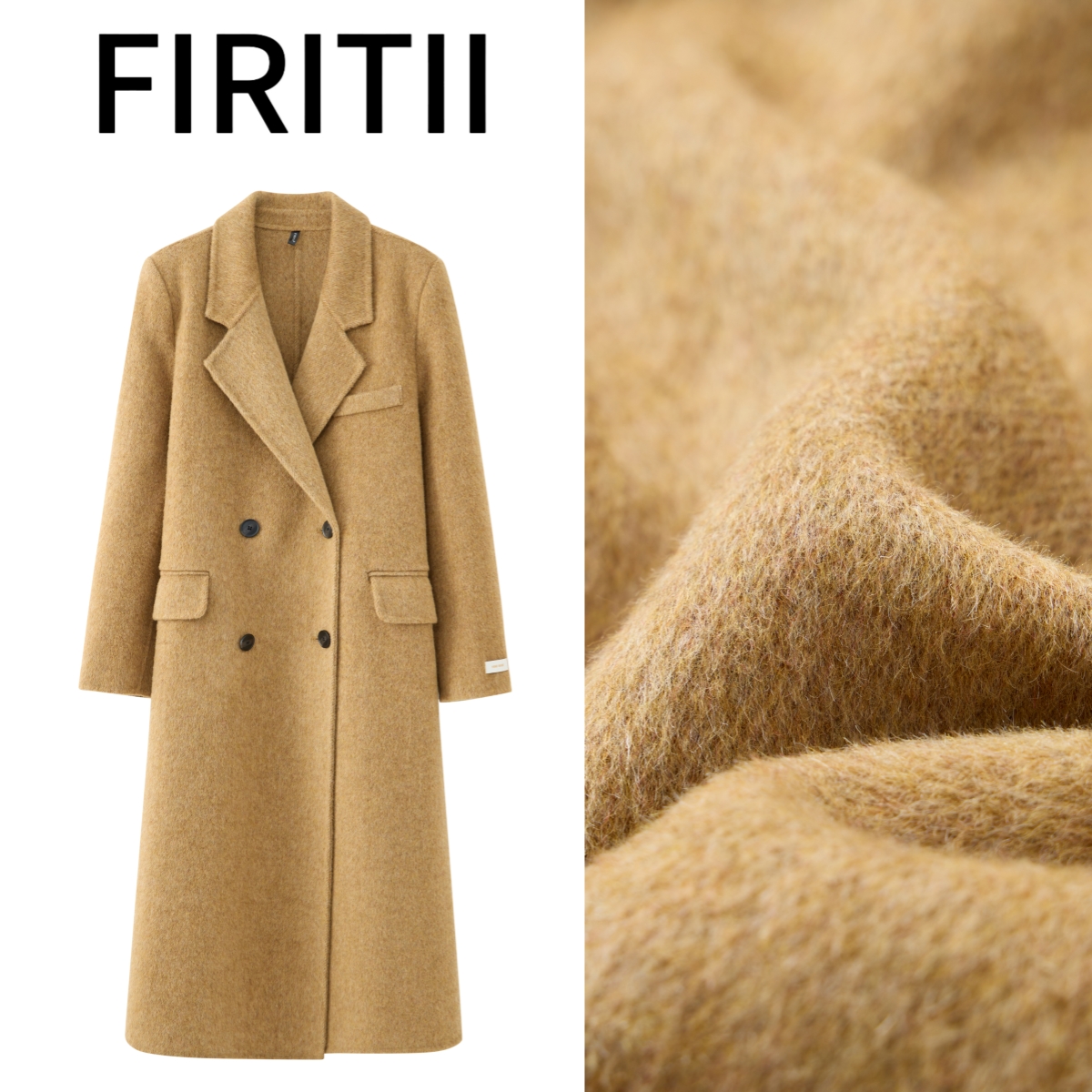 FIRITII【暮云玫瑰】韩版过膝气质休闲显瘦正肩羊毛外套冬季998