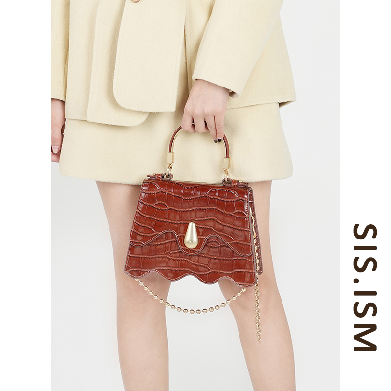 SISISM/姐妹主义鳄鱼纹牛皮水滴包单肩斜挎手提女包轻奢时尚小众