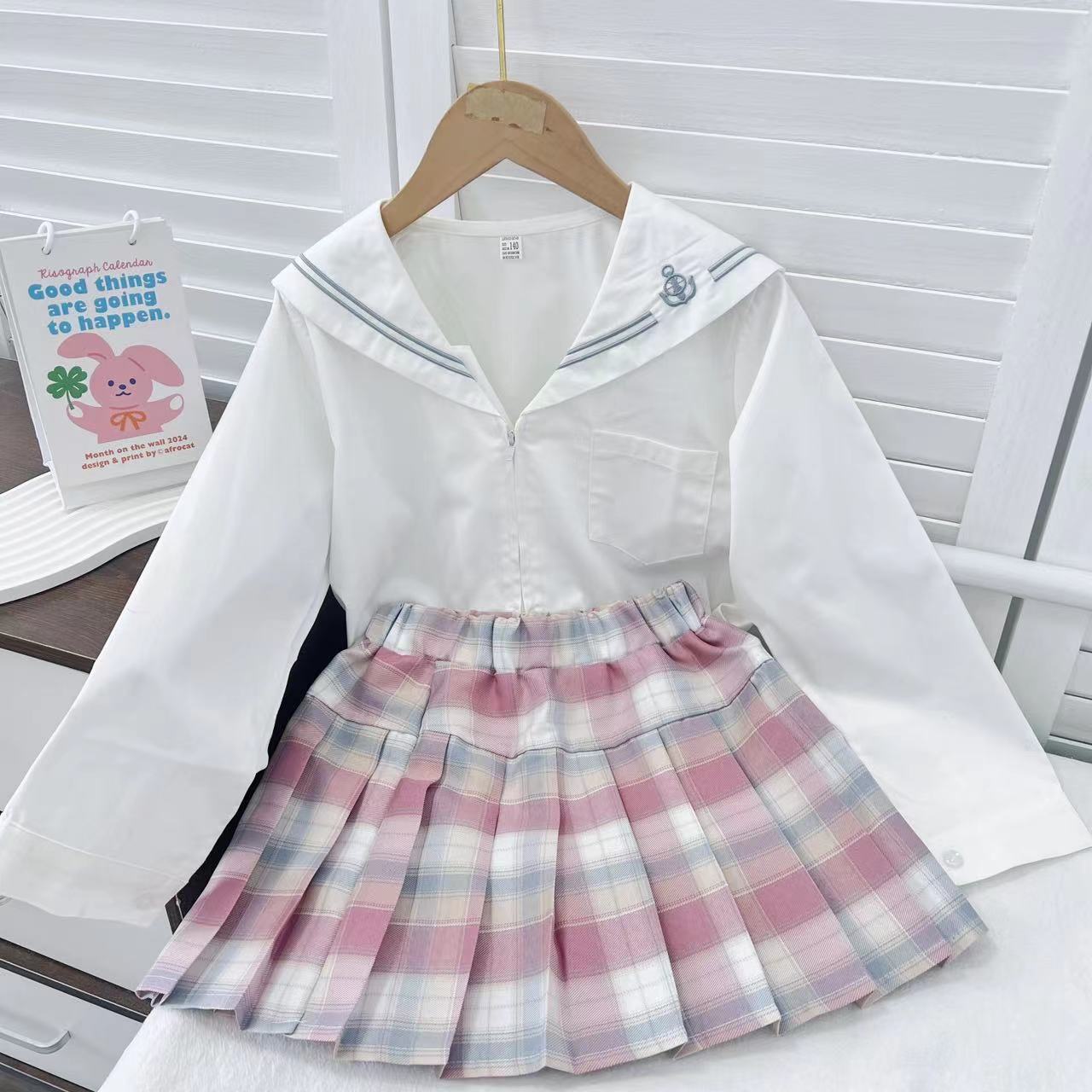 女童2025夏季新款学院风长袖衬衫半身裙套装B2814