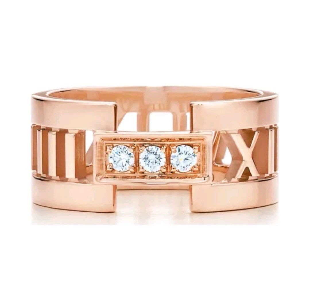 99新 Tiffany & Co./蒂芙尼 ATLAS系列罗马三钻戒指54号W52845 Q