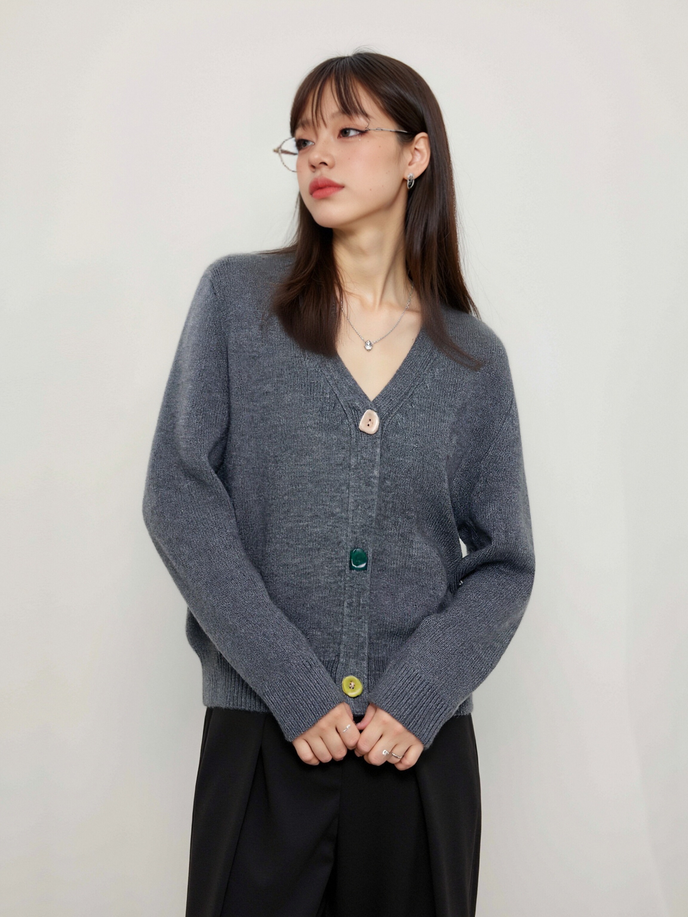 绵羊毛针织开衫女士2新品五彩色扣上衣早春秋冬外搭毛衣外套3046
