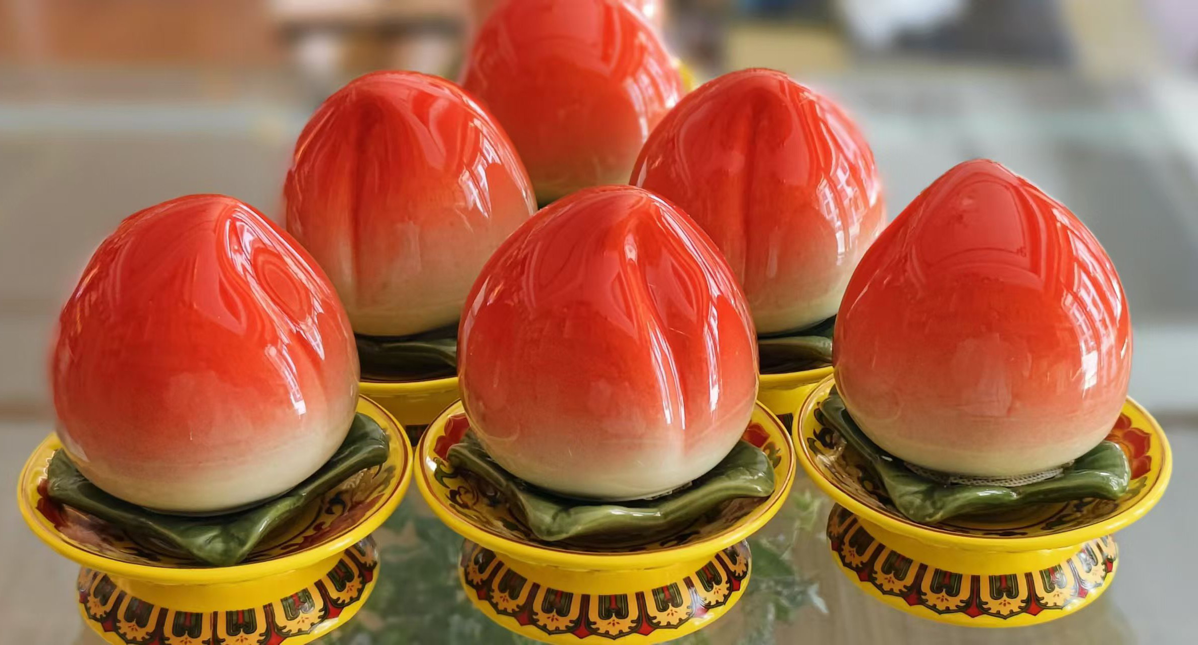 普帕尔仓桃子七件套装礼物（陶瓷工艺品）