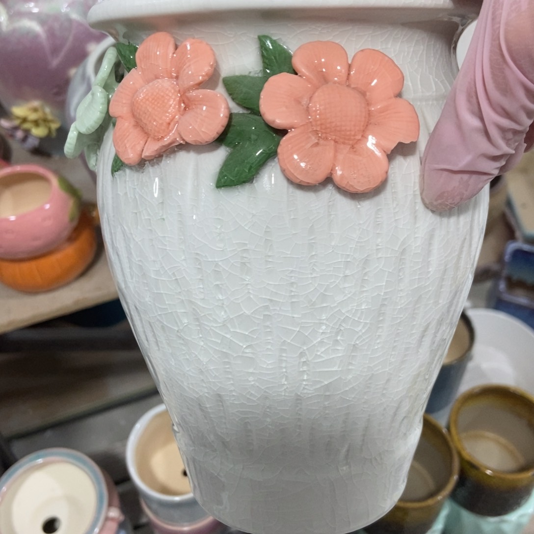 红陶高温陶瓷花盆瑕疵