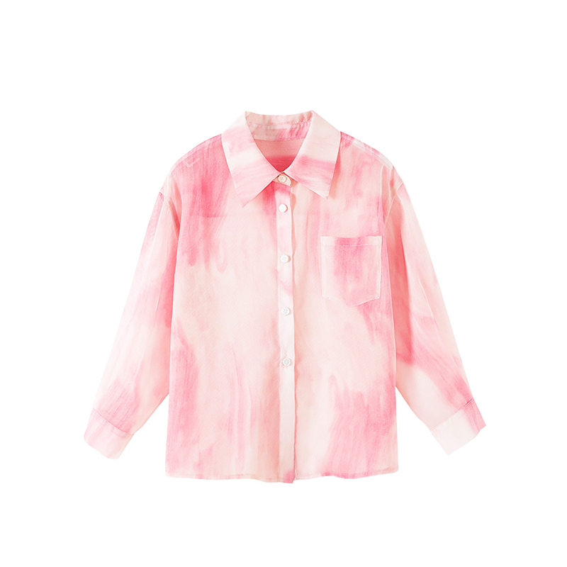 （女装）6024 夏季薄款宽松百搭粉色晕染防晒衬衫