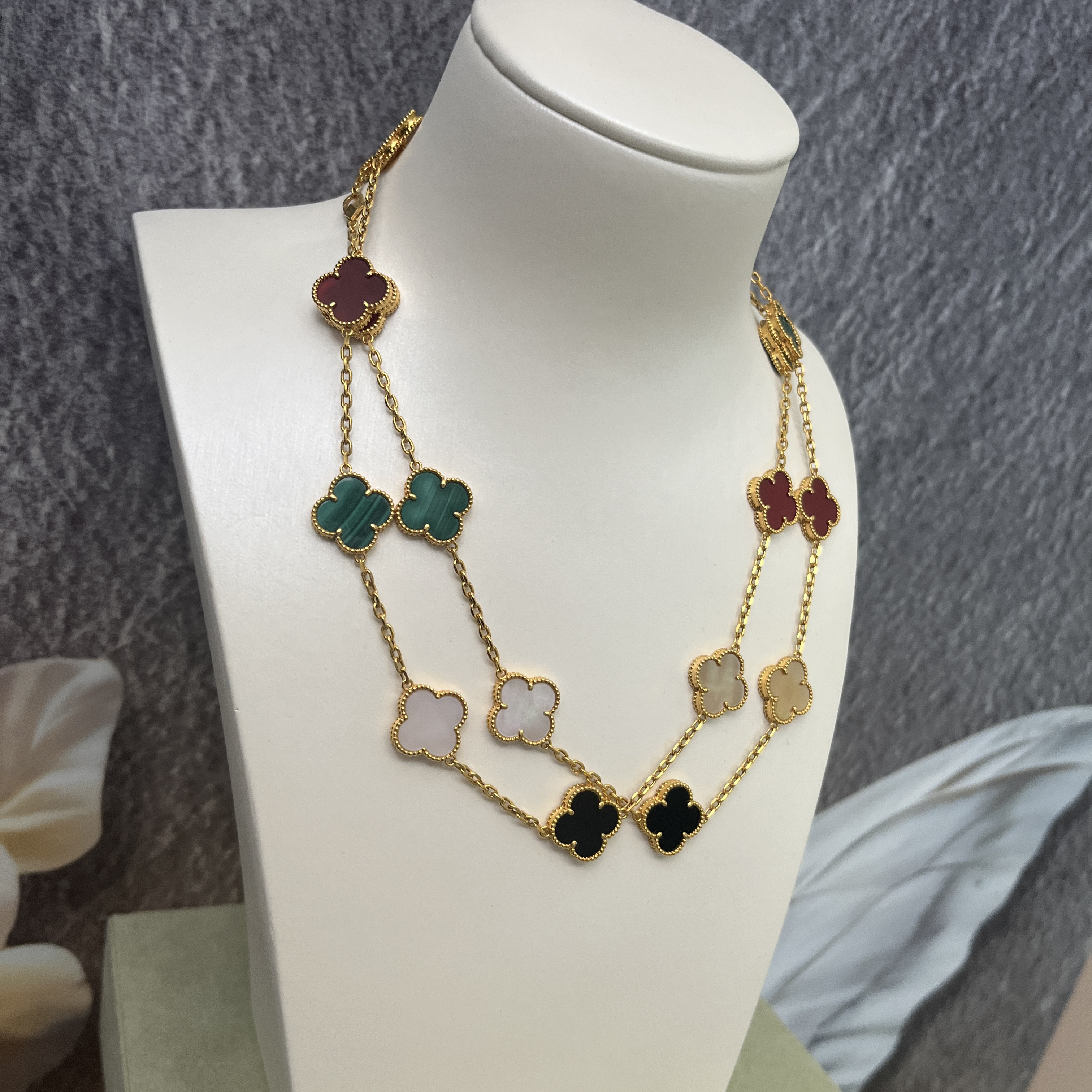 18k金 重金款二十花项链 绿多色 15mm 百搭 优雅 美丽气质