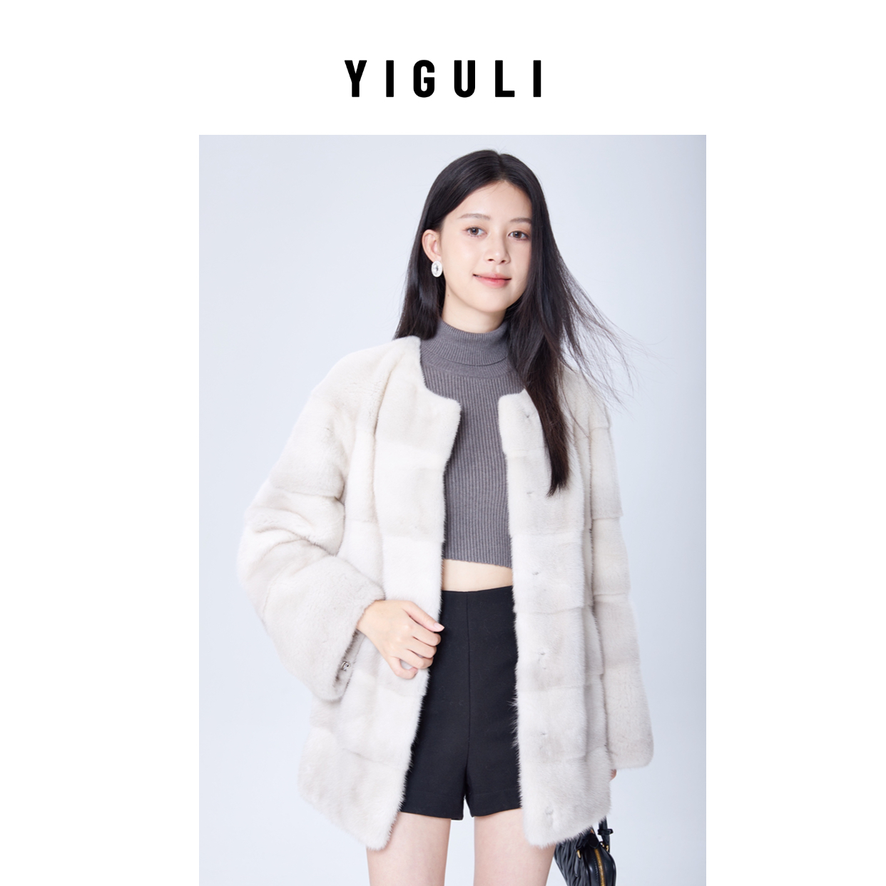 YIGULI【横排圆领】两色可选70cm经典进口稀有皮水貂长款