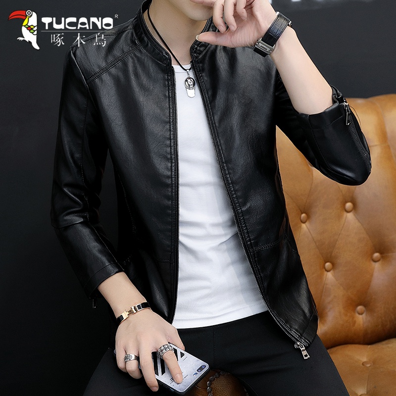 TUCANO/啄木鳥正品男士皮衣春秋季韩版休闲百搭立领皮夹克外套男