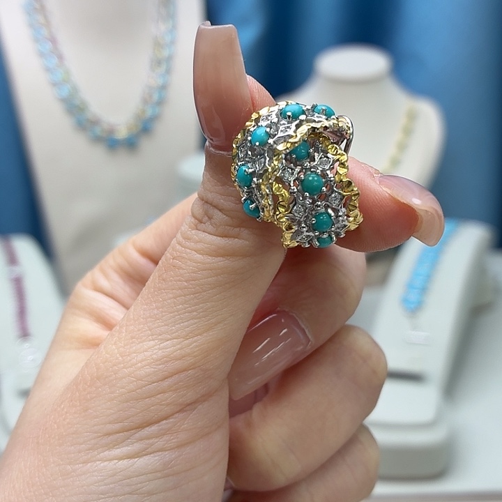 绿松石银S925镶嵌耳饰