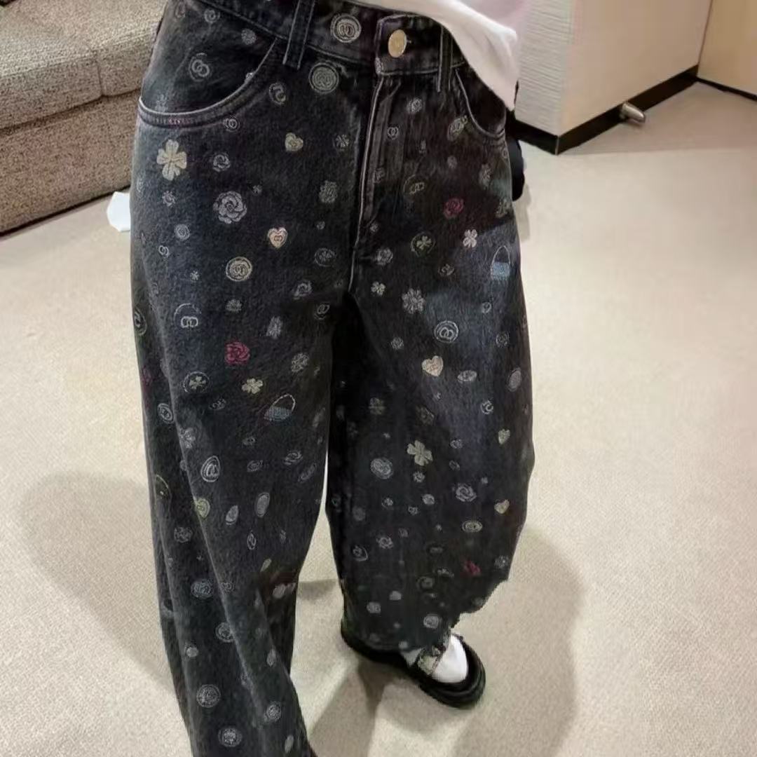 微弹休闲裤常规高腰加绒百搭长裤牛仔裤水洗印花韩版