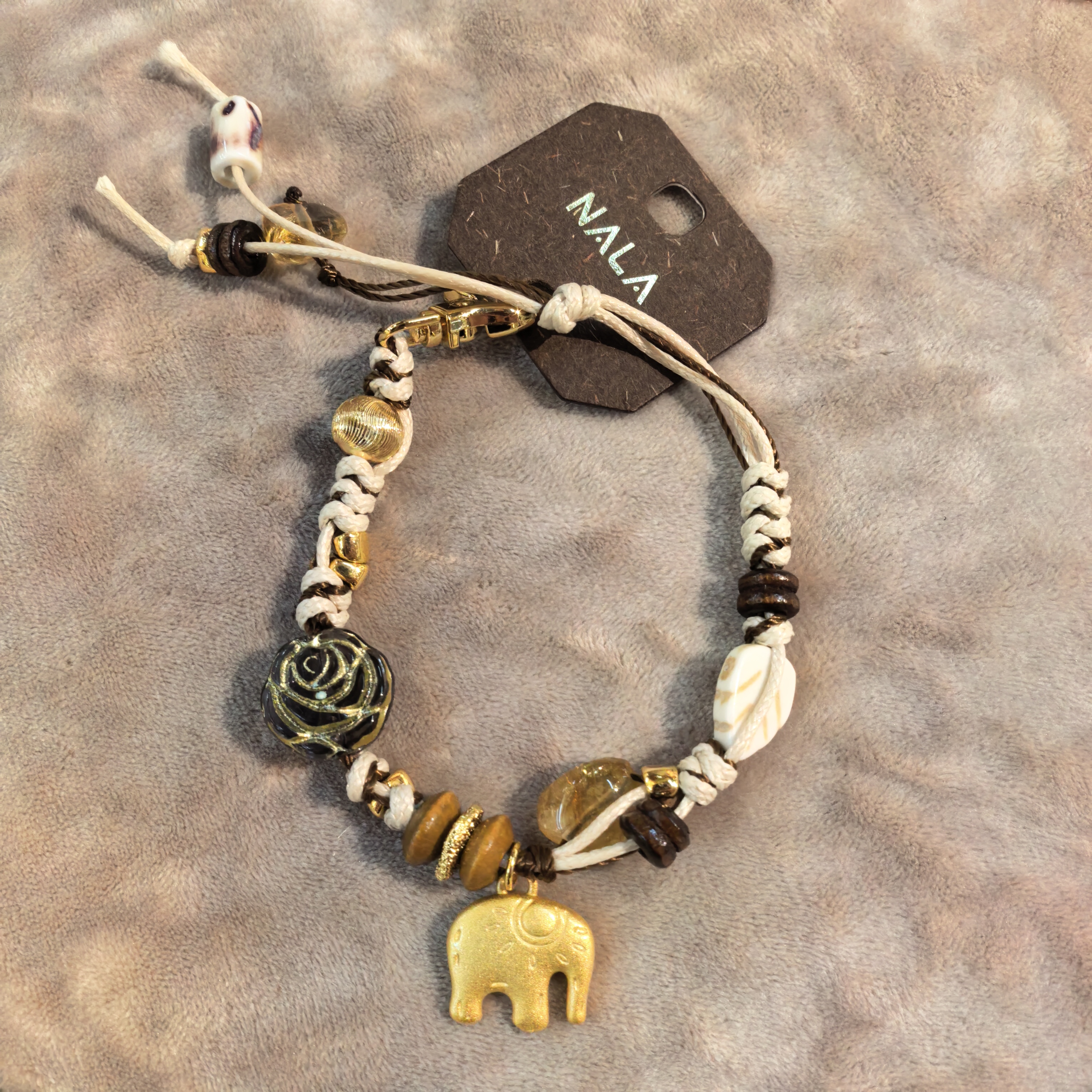 D250金色小象石石编织手链