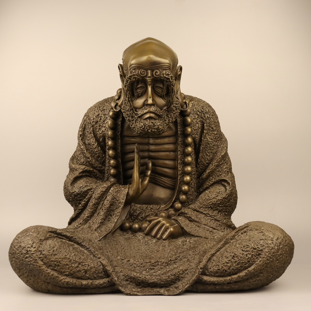 精工人物家居摆件达摩祖师悟禅达摩咖啡色