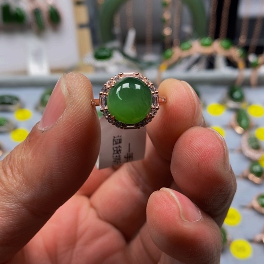 和田玉（碧玉）戒指银S925镶嵌鱼****忆