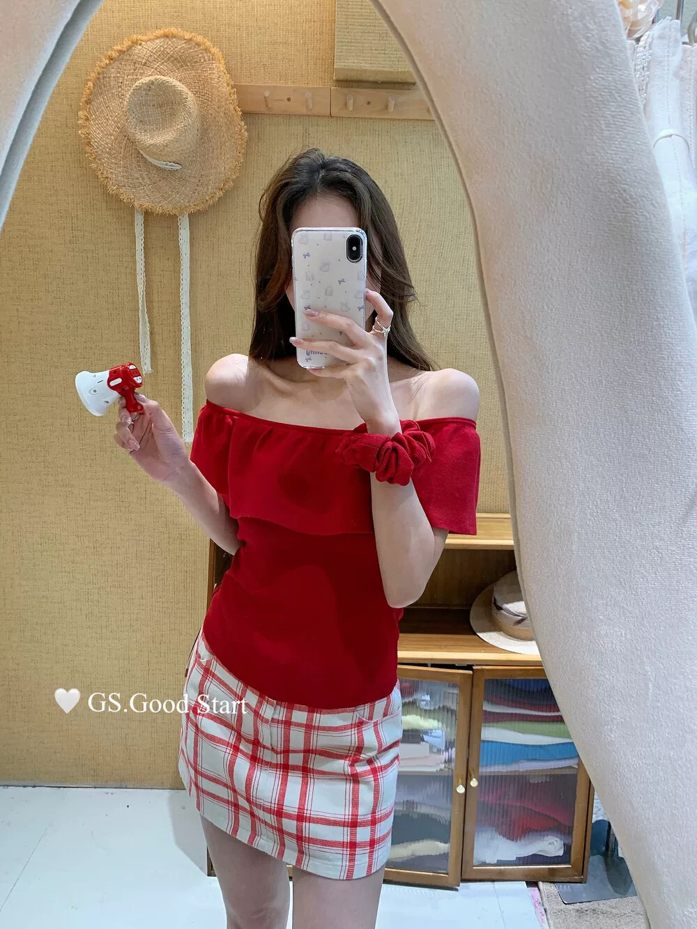 短袖一字领修身衬衫夏季一字肩荷叶边小衫配头绳