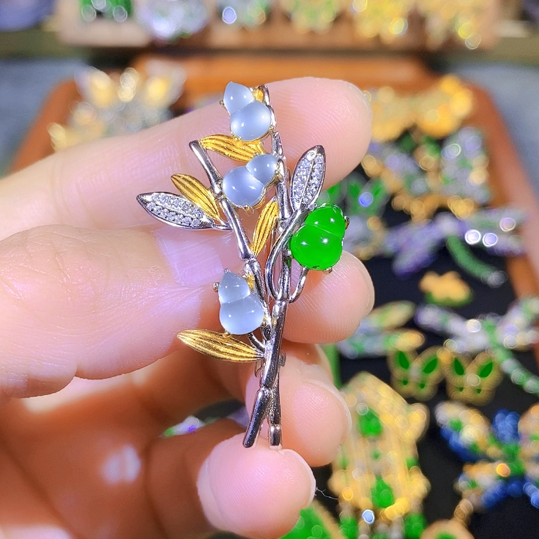 吊坠(不含链)银S925镶嵌翡翠