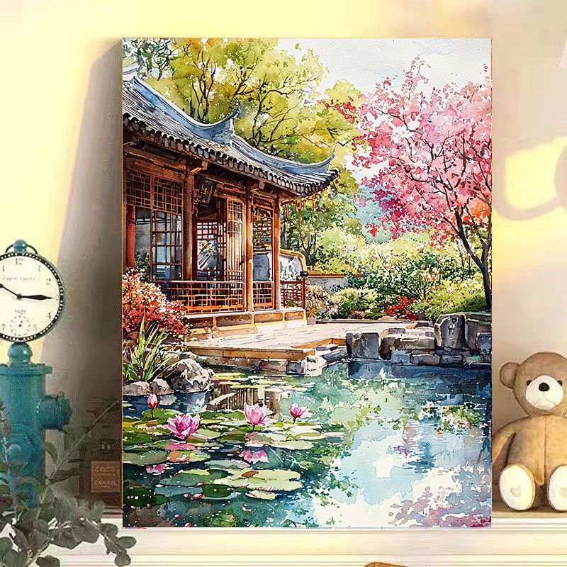 diy数字油画园林建筑系列手工填充填色油画解压治愈系列装饰挂画