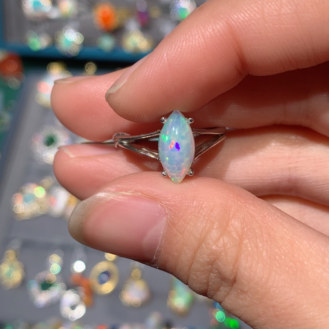 欧泊戒指z银S925镶嵌欧泊