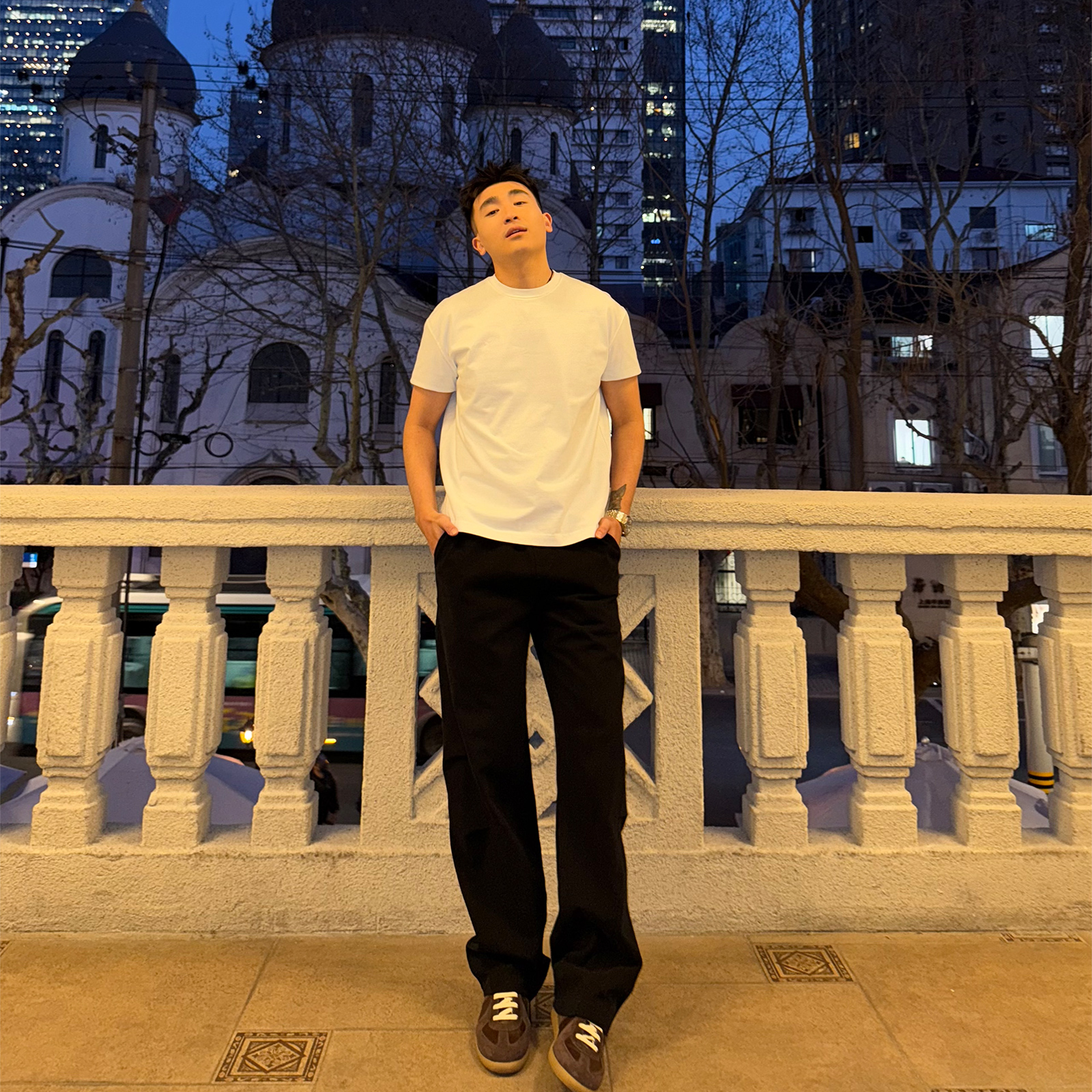 SANBAI 叁佰【黑洞】纯棉百搭休闲直筒黑武士长裤