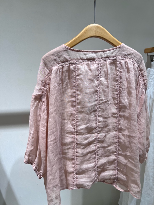 早秋七分袖女士苎麻衬衫宽松休闲高级感新中式气质上衣