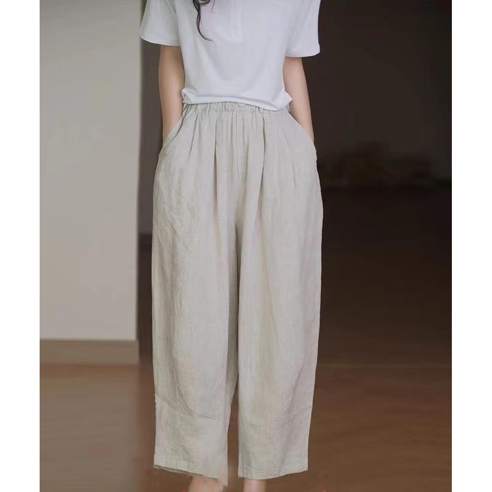 门店46&9！忝然造物！呼吸感亚麻/舒适透气高腰垂感休闲裤女D40035