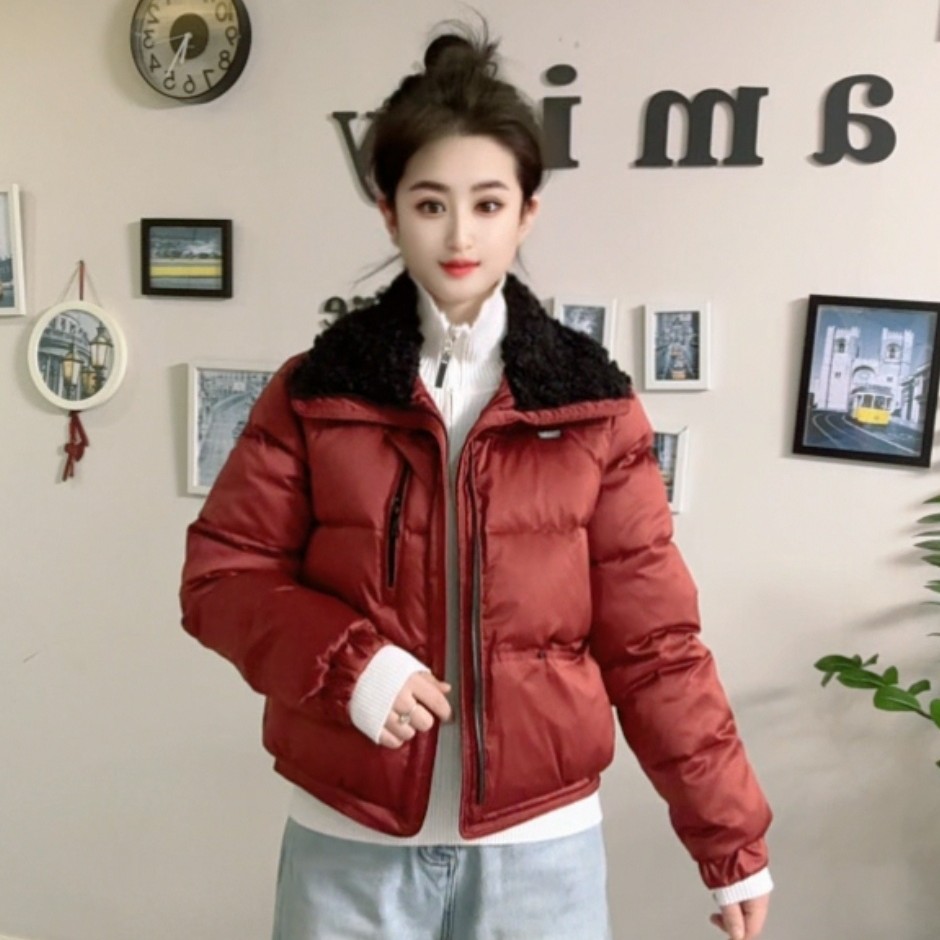 涵范＋【0505】冬季新款翻毛领常规款直筒型百搭外套女装网红棉服