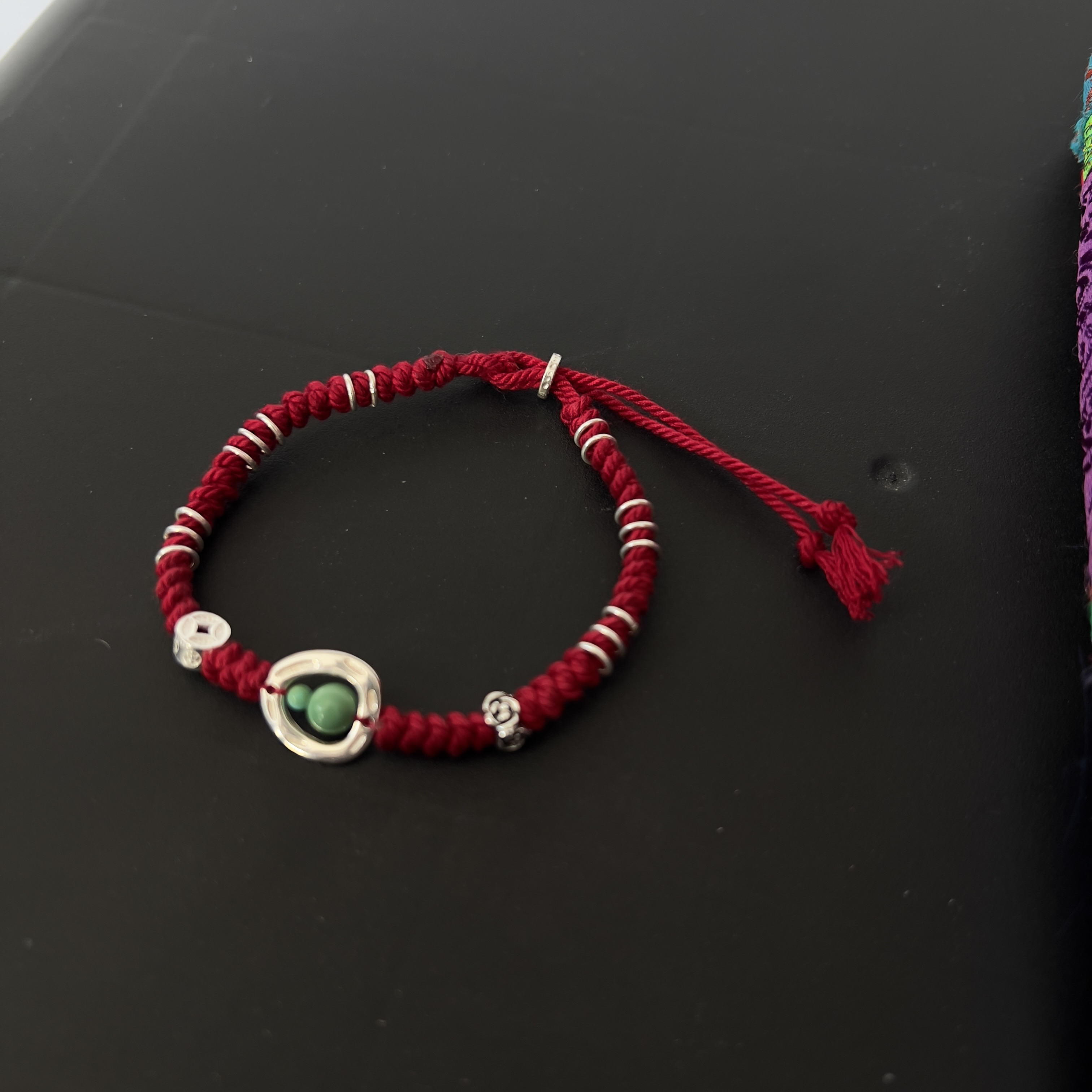 925银手链 阿腾莎银饰 手链  红色编绳  民族风简约手编手链