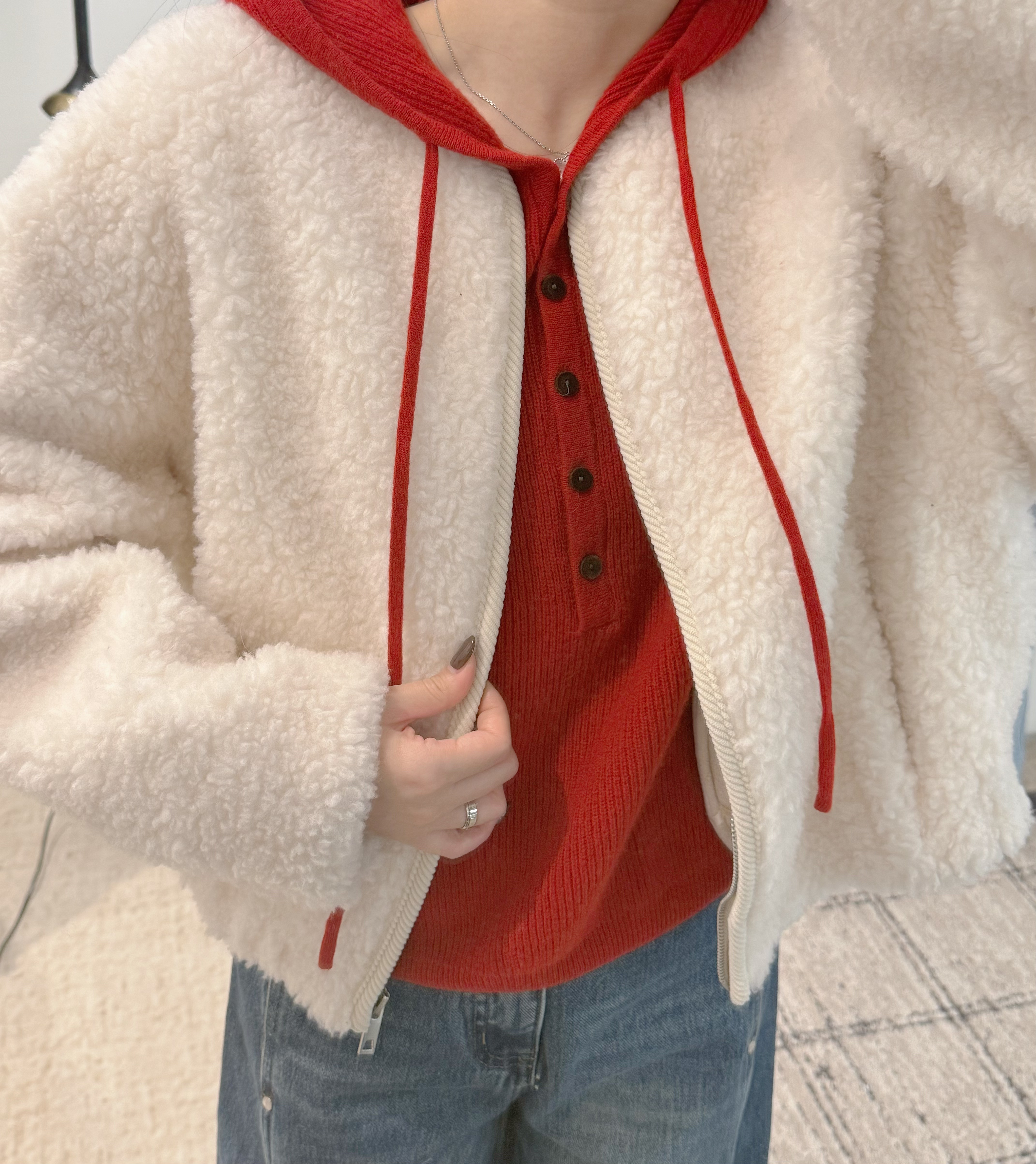 雷雷【广岛之恋】2025秋季新款100 全-羊-毛羊-卷毛休闲外套H5699