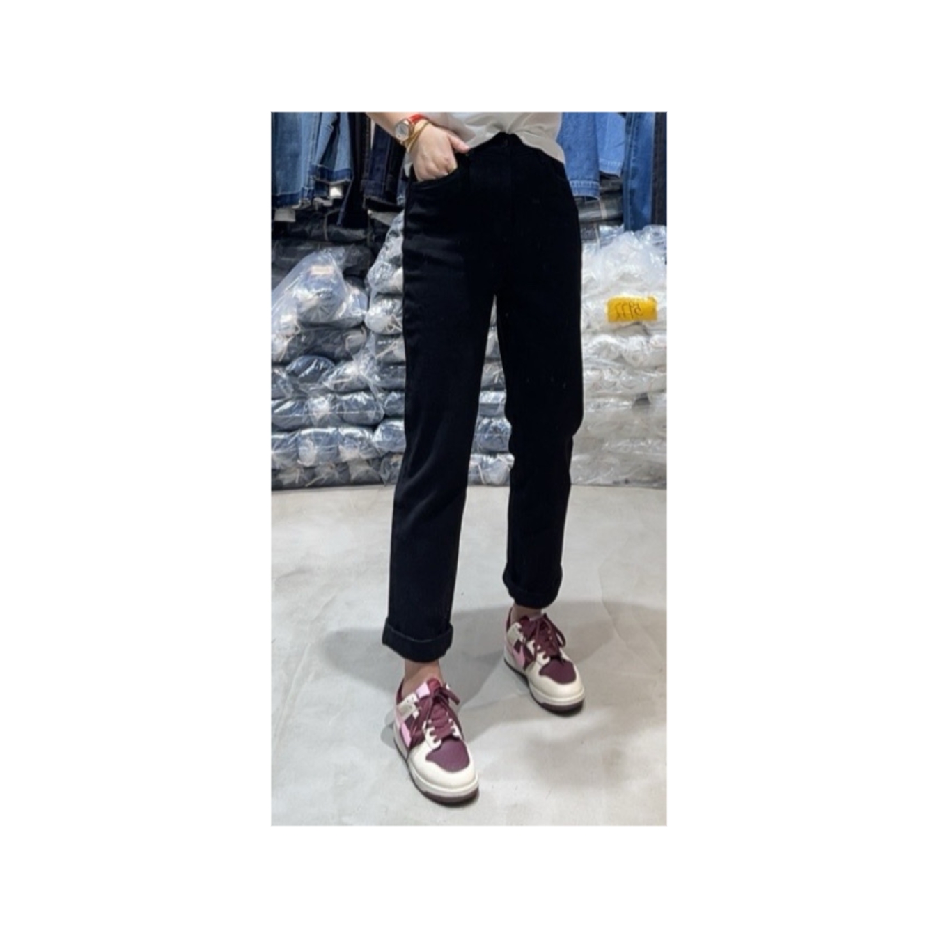 高品质秋冬中高腰显瘦八九分直筒牛仔裤