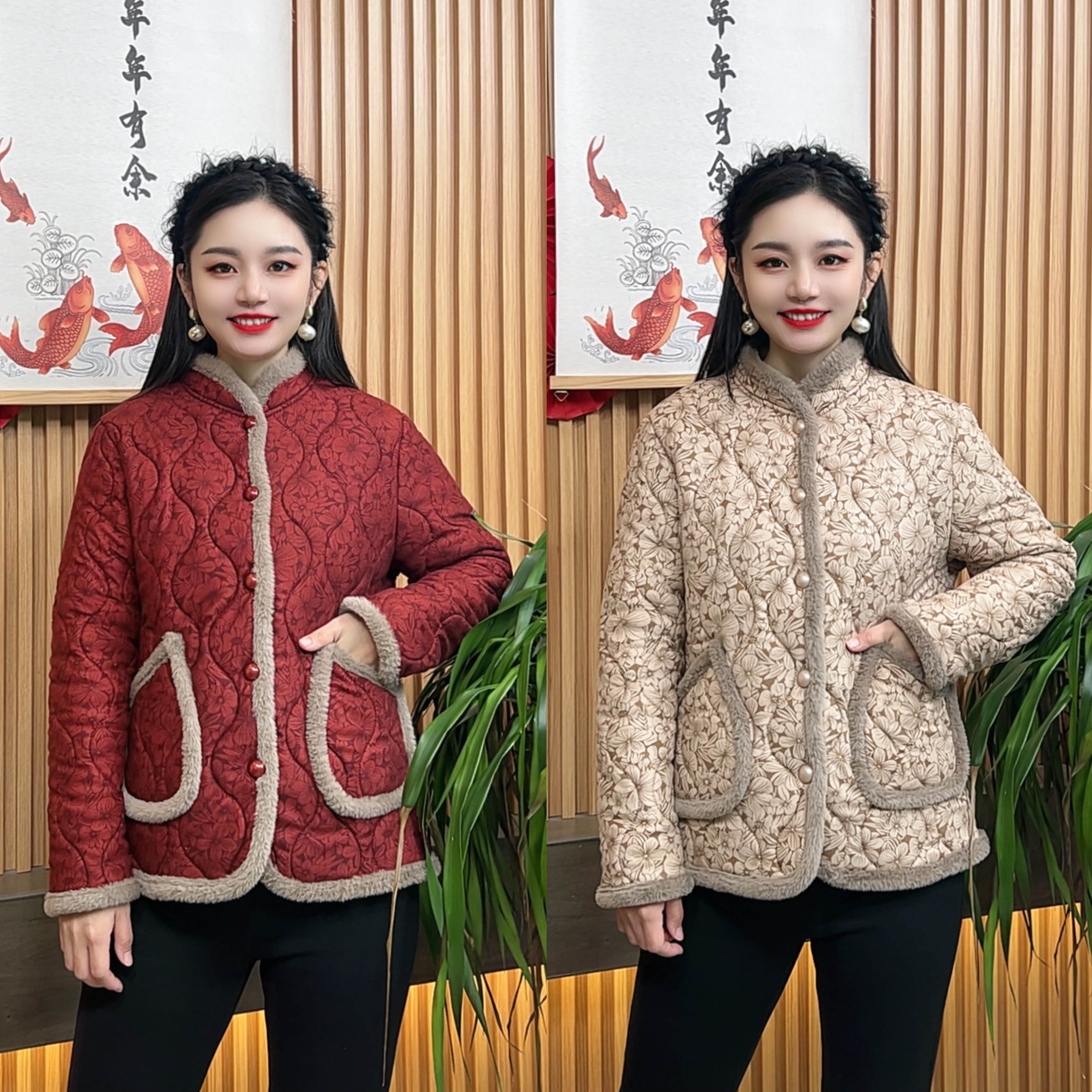 冬季女装加绒加厚棉服外套宽松常规款棉袄民族风时尚厚款中老年装