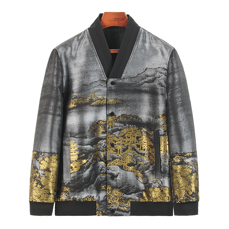 88807 印象西湖 双层双面棒球衫织金宋锦中式上衣桑蚕丝男士外套