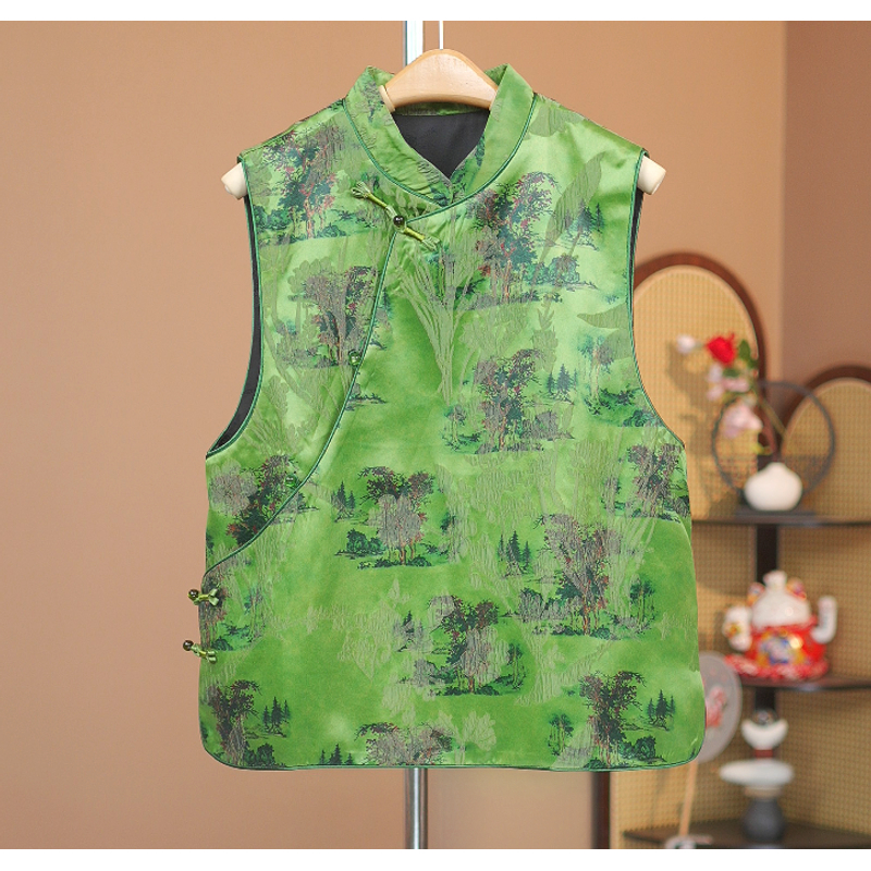 【青山】年轻版新中式国风千里江山提花马甲秋季新款显瘦高级坎肩上