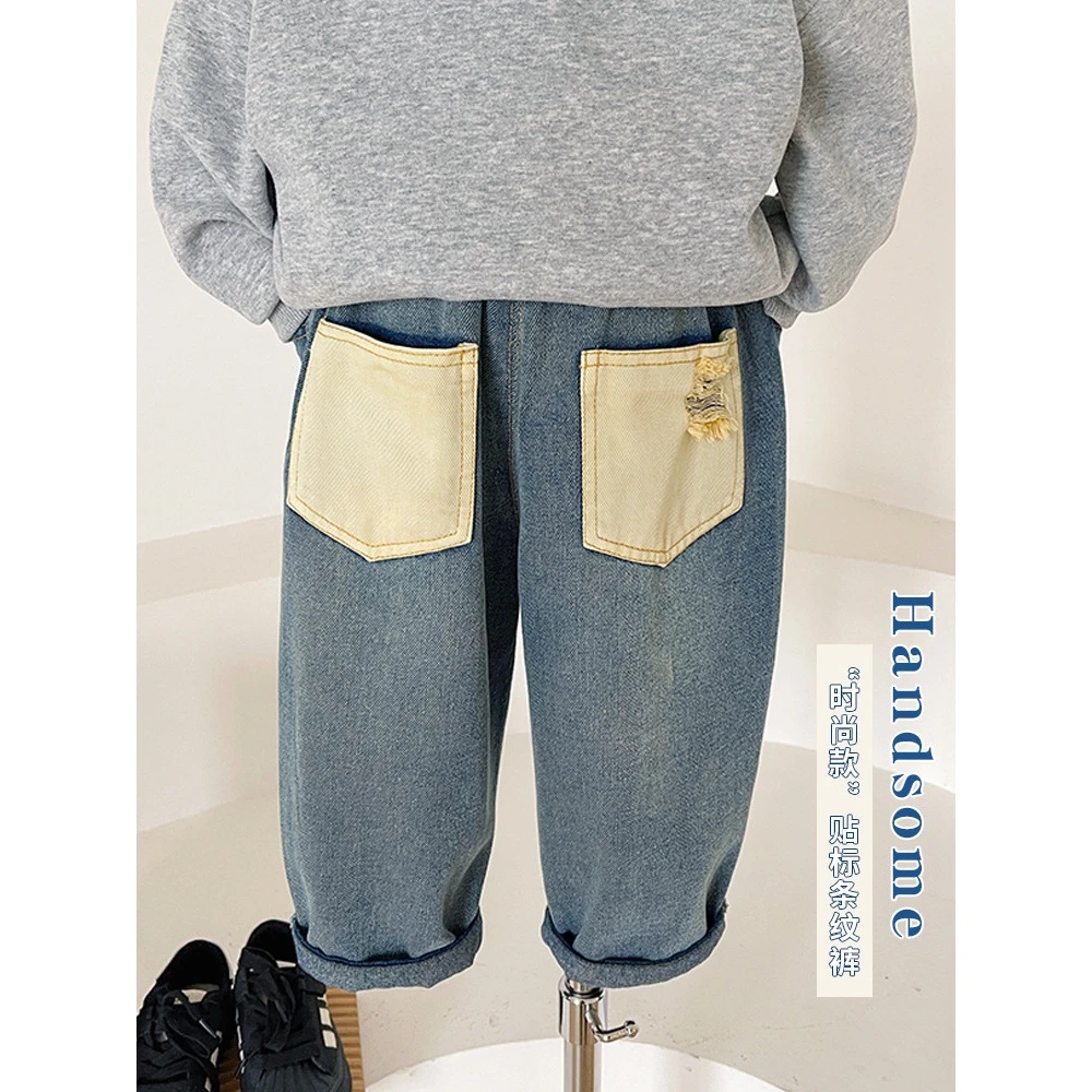 2025春季韩版新款男女童洋气外穿直筒时尚宽松牛仔裤C34