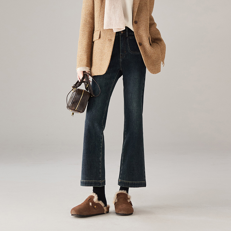 索菲丝尔怀旧高级感两粒扣内里磨毛牛仔裤2025冬季时喇叭裤542008